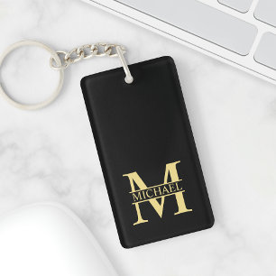 Schwarz-Gold-Monogramm und Personalisierter Name Schlüsselanhänger