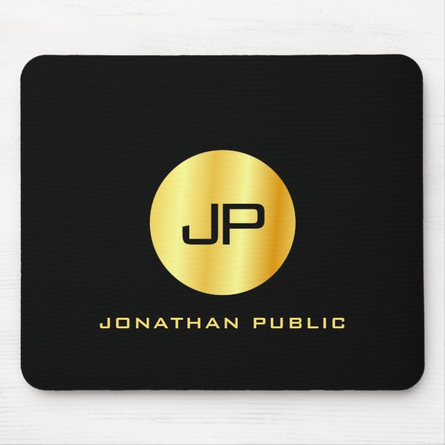 Schwarz-Gold-Monogramm-Vorlage Mousepad (Vorne)