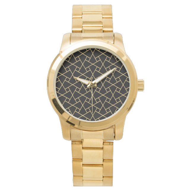 Schwarz-Gold-Mosaik-Muster Armbanduhr (Vorderseite)