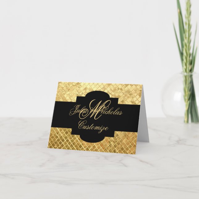 Schwarz-Gold-Mosaikfliesen-Karte für Monogramm (Vorderseite)