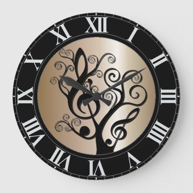 Schwarz-Gold-Musik-Treble-Clef-Treppe-Uhr Große Wanduhr (Vorderseite)