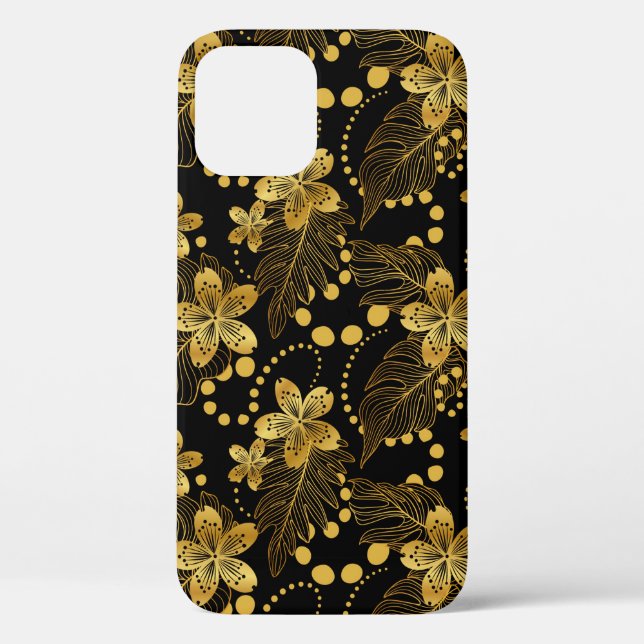 Schwarz-Gold-Muster für tropische Blätter Case-Mate iPhone Hülle (Rückseite)
