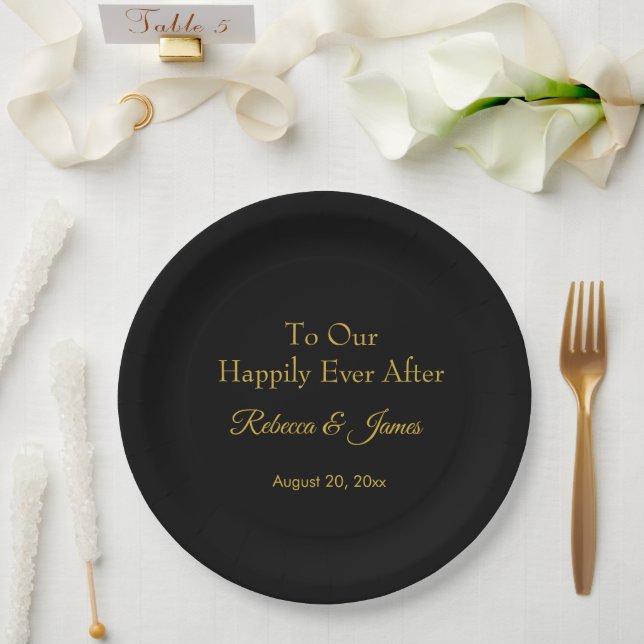 Schwarz & Gold nach Hochzeitsfeier Pappteller (Hochzeit)