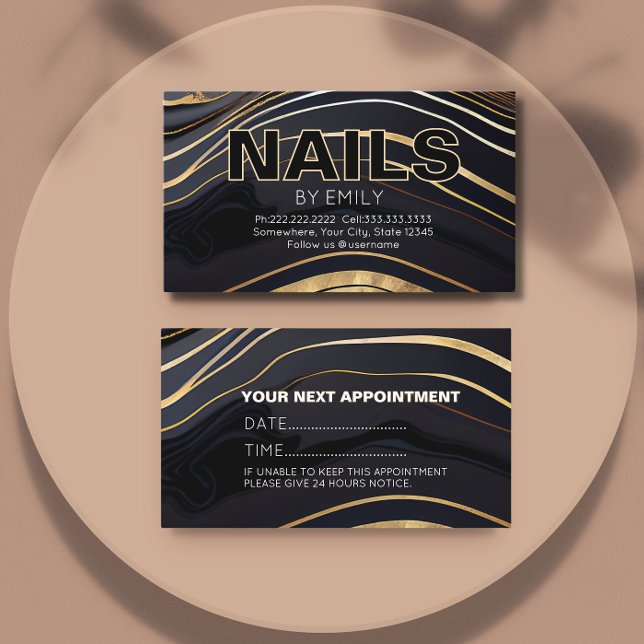 Schwarz-Gold Nagelsalon Manicurist Terminkarte (Von Creator hochgeladen)