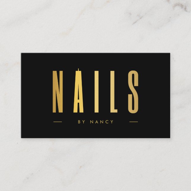 Schwarz/Gold Nail Artist Nails Minimalistisch Visitenkarte (Vorderseite)