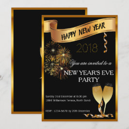 Schwarz-Gold-Neujahr-Einladung Einladung