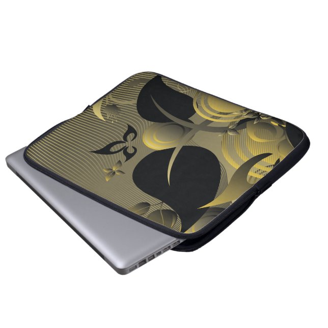 Schwarz & Gold Niedlich Cool Giro Retro Laptopschutzhülle (Vorne Knopf)