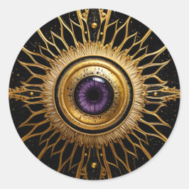 Schwarz-Gold-Okkultistische Lila Evil Eye-Sternexp Runder Aufkleber