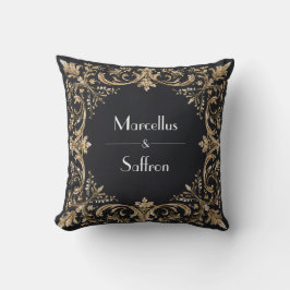Schwarz-Gold-Oral-Hochzeitsticker Kissen