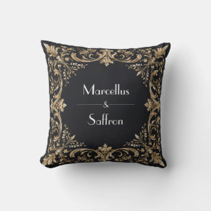 Schwarz-Gold-Oral-Hochzeitsticker Kissen
