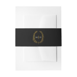 Schwarz-Gold-Oval-Blätter in Monogramm Einladungsbanderole