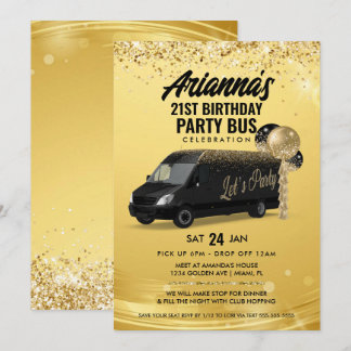 Schwarz-Gold-Party-Bus Einladung
