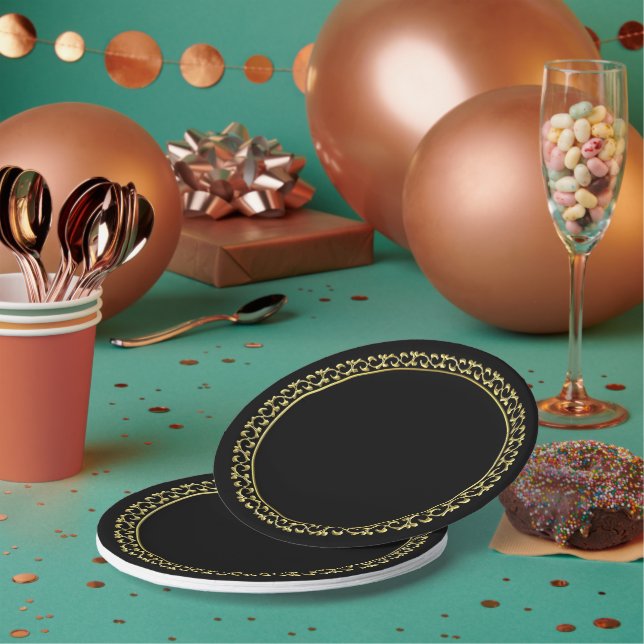 Schwarz/Gold-Party-Tafelgeschirr Pappteller (Multi)