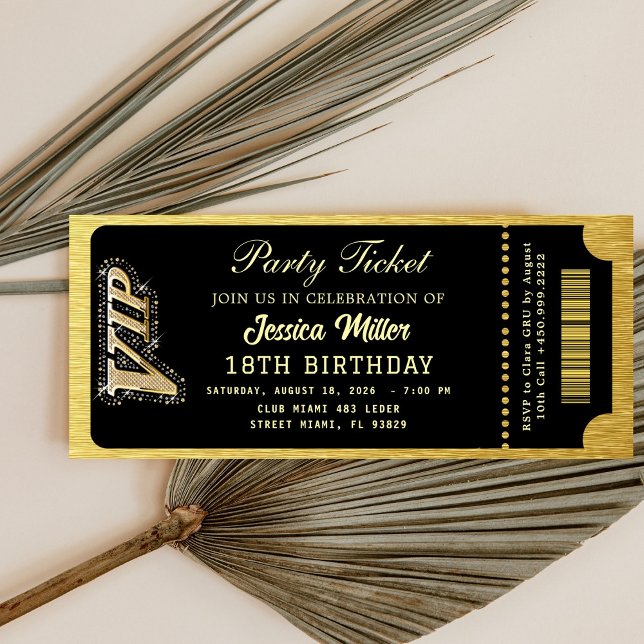 Schwarz & Gold Party-Ticket Einladung (Von Creator hochgeladen)