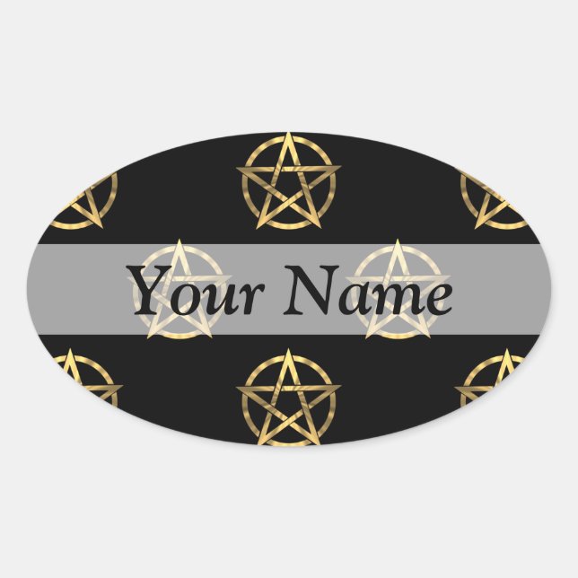 Schwarz-Gold-Pentagramm Ovaler Aufkleber (Vorderseite)