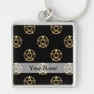 Schwarz-Gold-Pentagramm Schlüsselanhänger