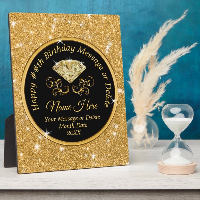 Schwarz, Gold Personalisiert, Happy Birthday Plaqu Fotoplatte (Seite)