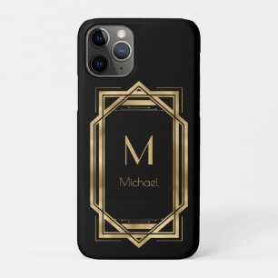 Schwarz-Gold-Personalisiert-Monogramm Geometrisc Case-Mate iPhone Hülle