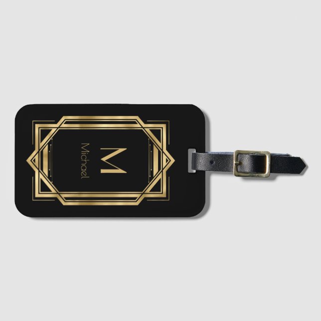 Schwarz-Gold-Personalisiert-Monogramm | Geometrisc Gepäckanhänger (Vorderseite (Horizontal))
