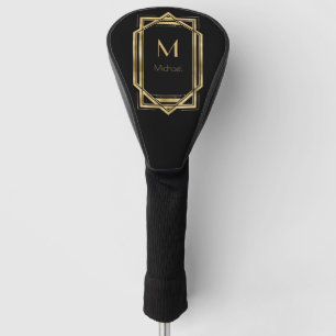 Schwarz-Gold-Personalisiert-Monogramm   Geometrisc Golf Headcover
