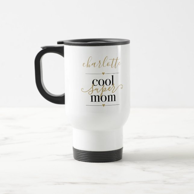 Schwarz-Gold-Personalisierte Coole Super-Mama Reisebecher (Links)