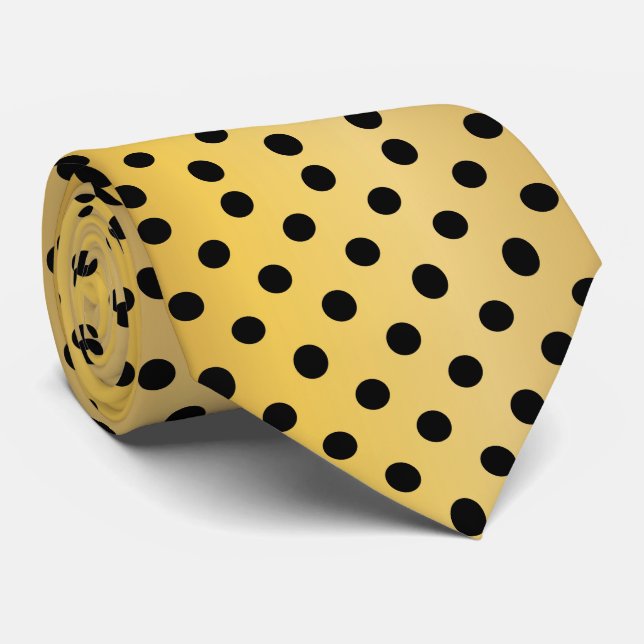 Schwarz-Gold-Polka-Dots-Muster Krawatte (Gerollt)