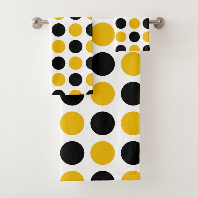 Schwarz-Gold-Polka-Punkte Badhandtuch Set (Insitu)