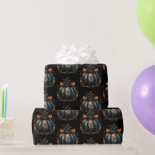 Schwarz-Gold Pumpkin Blätter Muster Halloween Geschenkpapier