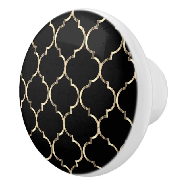 Schwarz/Gold-Quatrefolie Keramikknauf (Rechts)