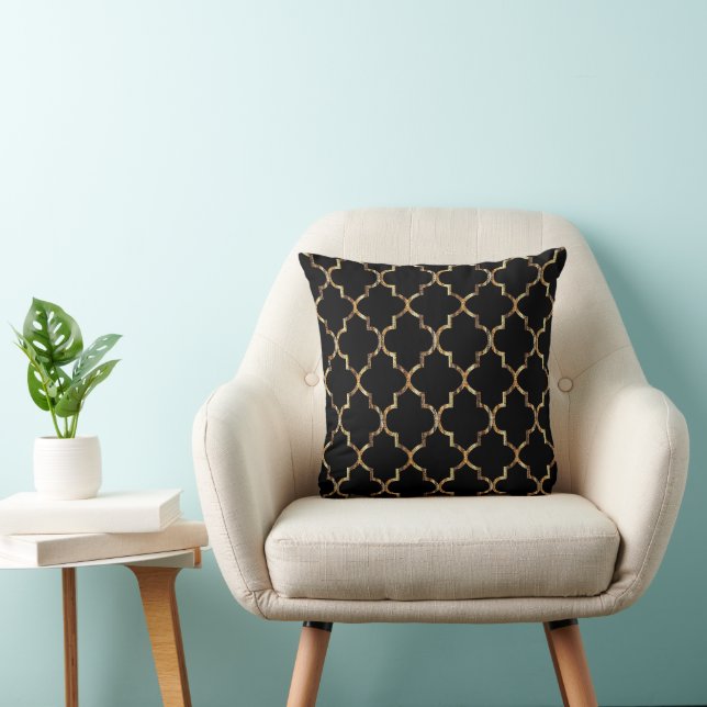 Schwarz-Gold-Quatrefolien-Muster Kissen (Stuhl )