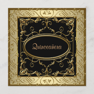 Schwarz-Gold-Quinceanera Einladung