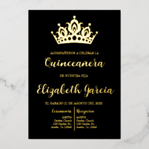Schwarz-Gold-Quinceñera einladen Folieneinladung