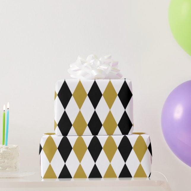 Schwarz-Gold-Raute Geschenkpapier (Partygeschenke)