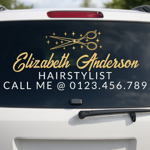 Schwarz & Gold Retro-Typografie Friseur Auto Fensteraufkleber