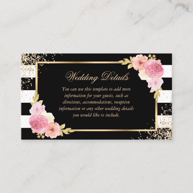 Schwarz-Gold-Rosa-Flora-Hochzeitskarte Begleitkarte (Vorderseite)