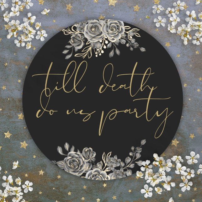 Schwarz-Gold-Rose Blumengotik-Gastgeschenk Hochzei Runder Aufkleber (Black And Gold Roses Floral Gothic Wedding Favor Classic Round Sticker)