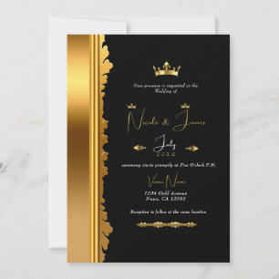 Schwarz & Gold Royal Crown Elegante Glamour-Hochze Einladung