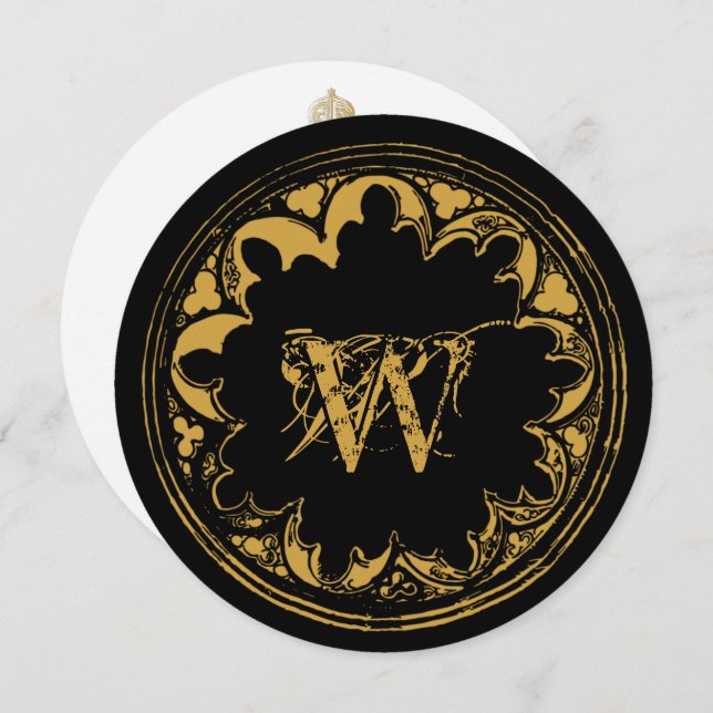 Schwarz-Gold-Rustikal-Vintages gestörtes Monogramm Dankeskarte (Vorne/Hinten)