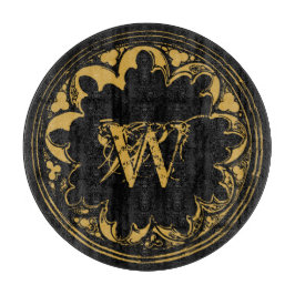 Schwarz-Gold-Rustikal-Vintages gestörtes Monogramm Schneidebrett