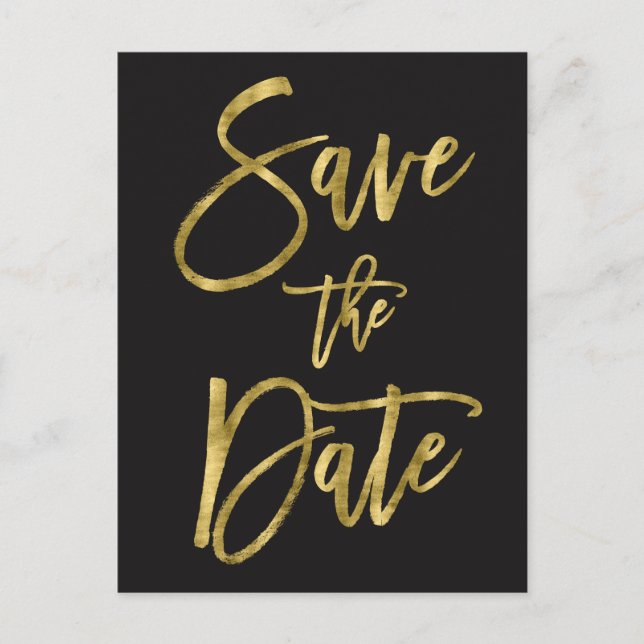 Schwarz-Gold-Save the Date-Postkarten Ankündigungspostkarte (Vorderseite)