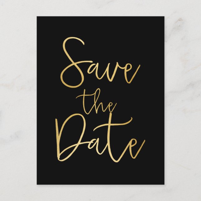 Schwarz/Gold SAVE THE DATE Skripttyp Postkarte (Vorderseite)