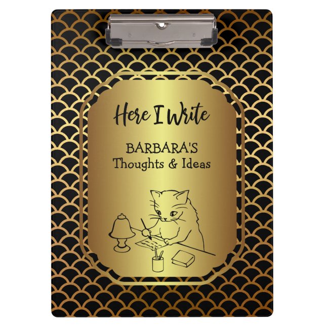 Schwarz-Gold-Scallop-Muster Schreibideen Klemmbrett (Vorderseite)