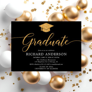 Schwarz-Gold schlichte Graduate Party Einladung