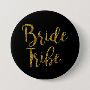 Schwarz & Gold Schrift Braut Tribe Button
