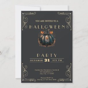 Schwarz-Gold-Schwarz-Kürbis-Halloween Einladung