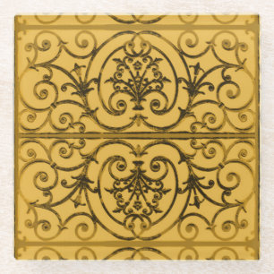 Schwarz-Gold-Scrollwork-Muster Glasuntersetzer