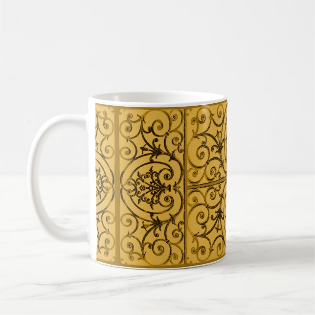 Schwarz-Gold-Scrollwork-Muster Kaffeetasse (Links)