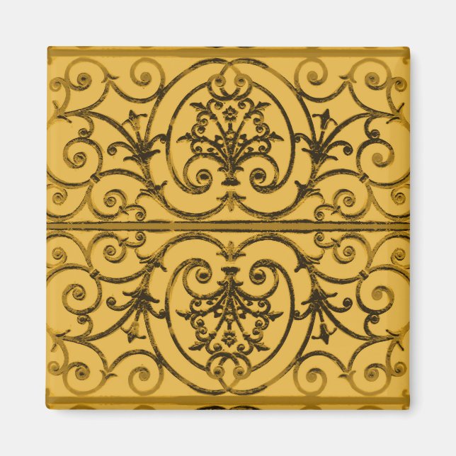 Schwarz-Gold-Scrollwork-Muster Magnet (Vorne)