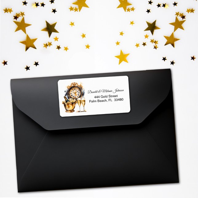 Schwarz-Gold-Silvesteradresse Adressaufkleber (Von Creator hochgeladen)