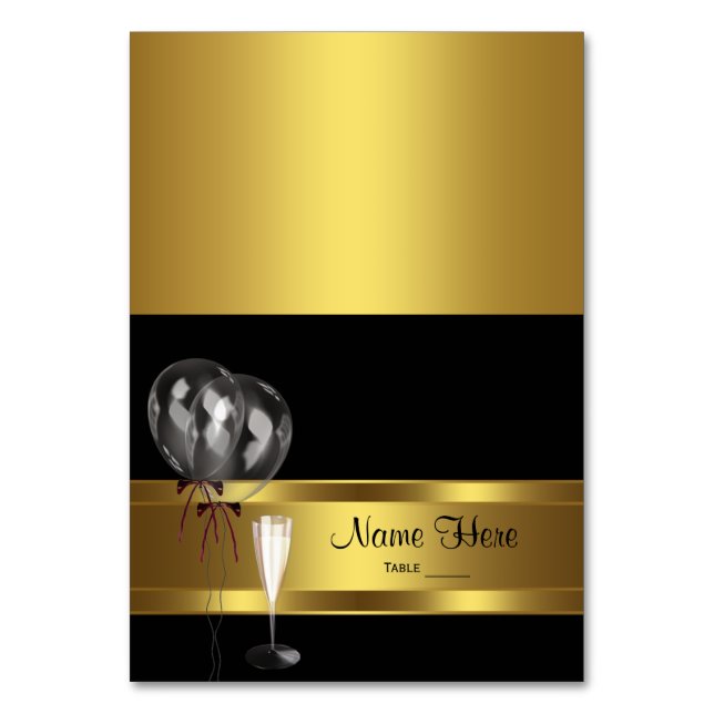 Schwarz-Gold-Sitzkarte Tischnummer (Vorderseite)